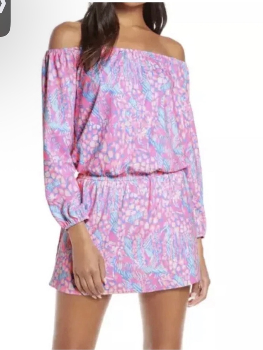 Lilly Pulitzer Lana Long Sleeve Off The Shoulder Skort Romper Mini Dress Pink Sm